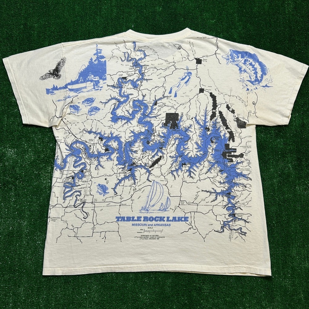 Vintage Delta Table Rock Lake AOP Map Graphic Tee Cream XL Men